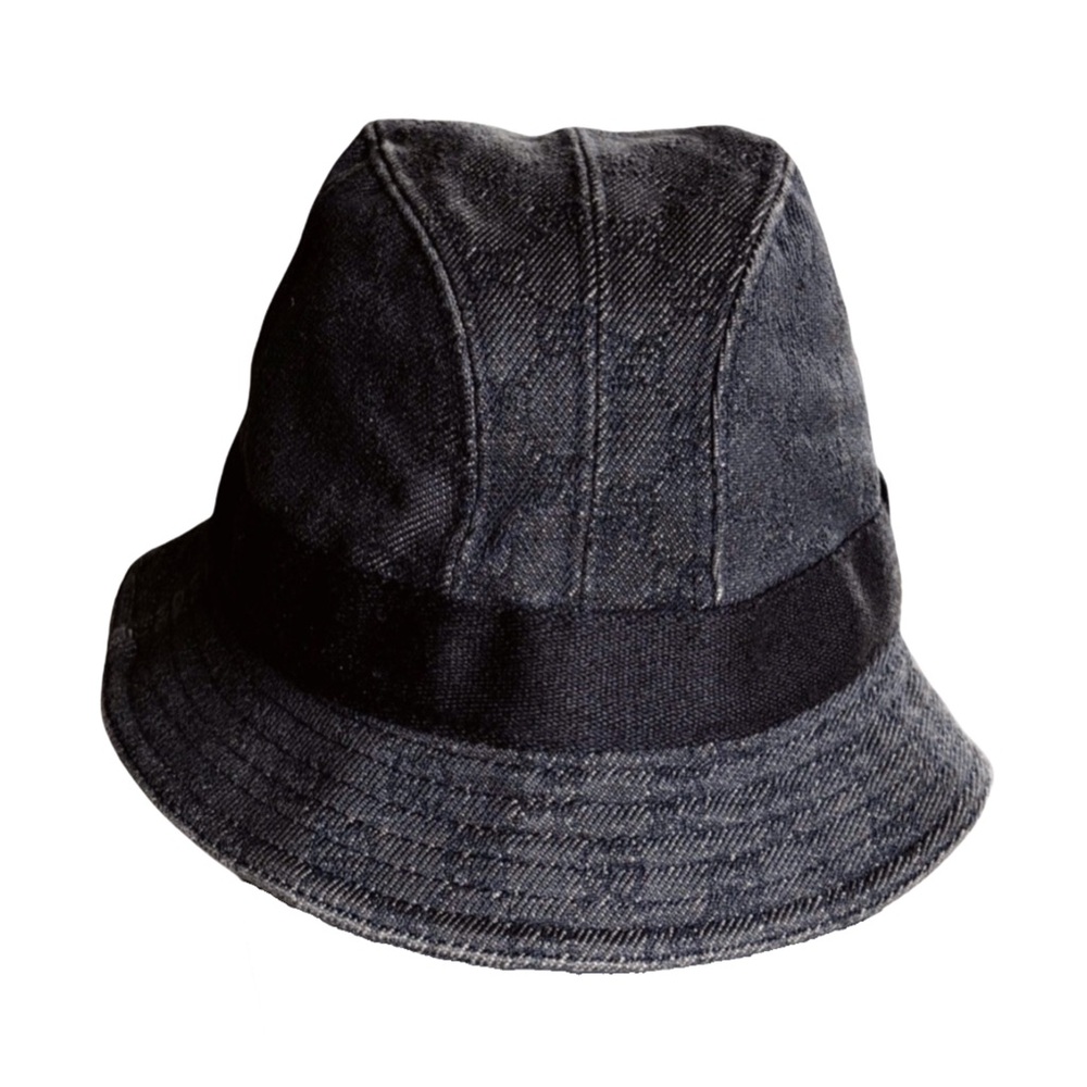 Authentic Gucci Bucket Hat GG Monogram Vintage Black Canvas size M